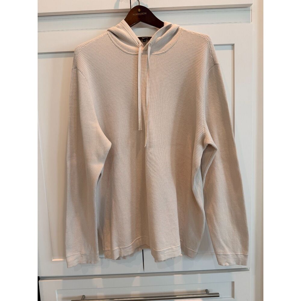 Theory Men’s Greeson Waffle Knit Cotton Pullover Hoodie Beige XXL